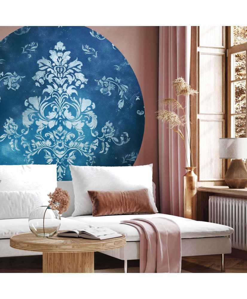Apvalūs fototapetai - Retro ornamentas blukusio mėlio tonais