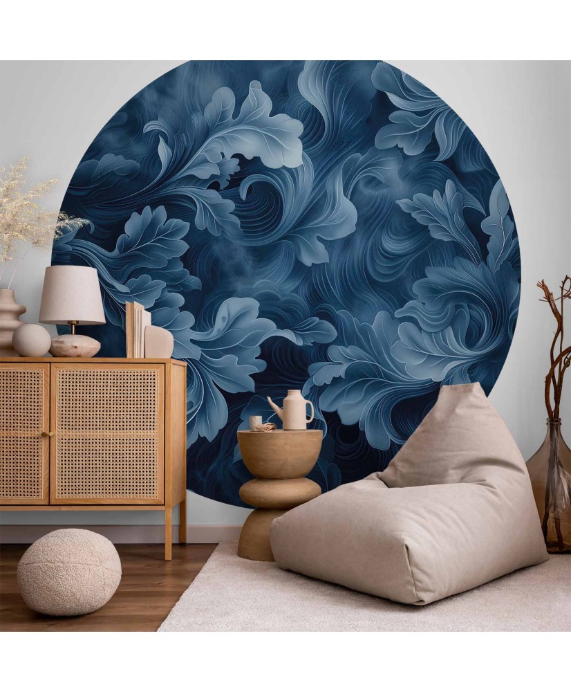 Apvalūs fototapetai - Tankūs tamsiai mėlyni ornamentai