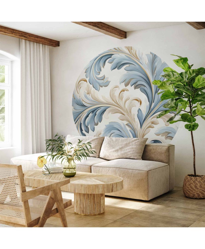 Apvalūs fototapetai - Šviesi baroko vijoklių kompozicija