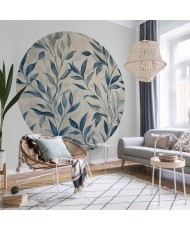 Apvalūs fototapetai - Subtilus mėlynų lapų motyvas