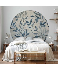 Apvalūs fototapetai - Subtilus mėlynų lapų motyvas