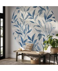 Apvalūs fototapetai - Subtilus mėlynų lapų motyvas