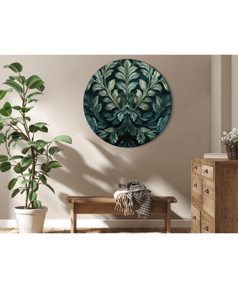 Apvalus paveikslas ant drobės - Tamsiai žali Viktorijos stiliaus lapai