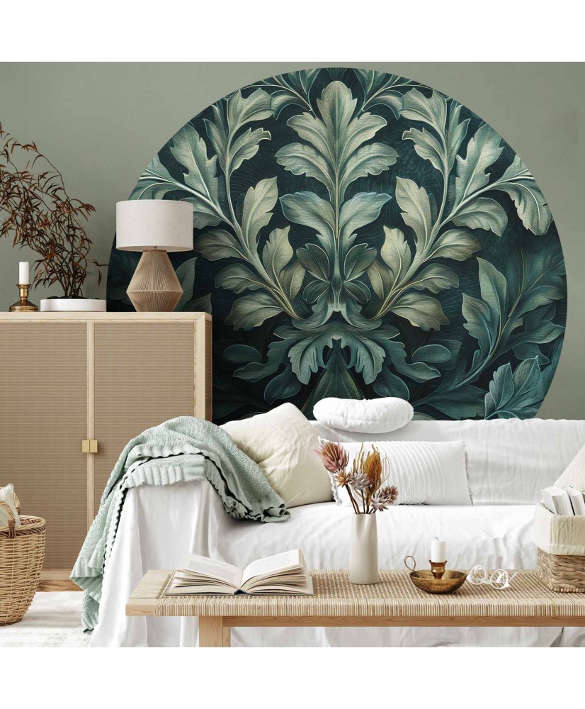 Apvalūs fototapetai - Viktorijos stiliaus lapai tamsiai žaliais tonais