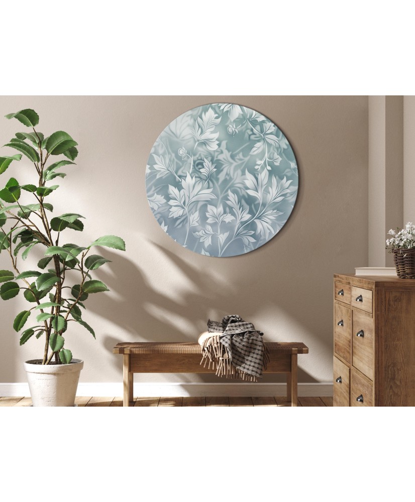 Apvalus paveikslas ant drobės - Augalinis ornamentas prislopinto turkio tonais