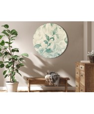 Apvalus paveikslas ant drobės - Akvareliniai žalsvai smėliniai lapai