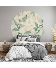 Apvalūs fototapetai - Akvareliniai žali ir smėliniai lapai