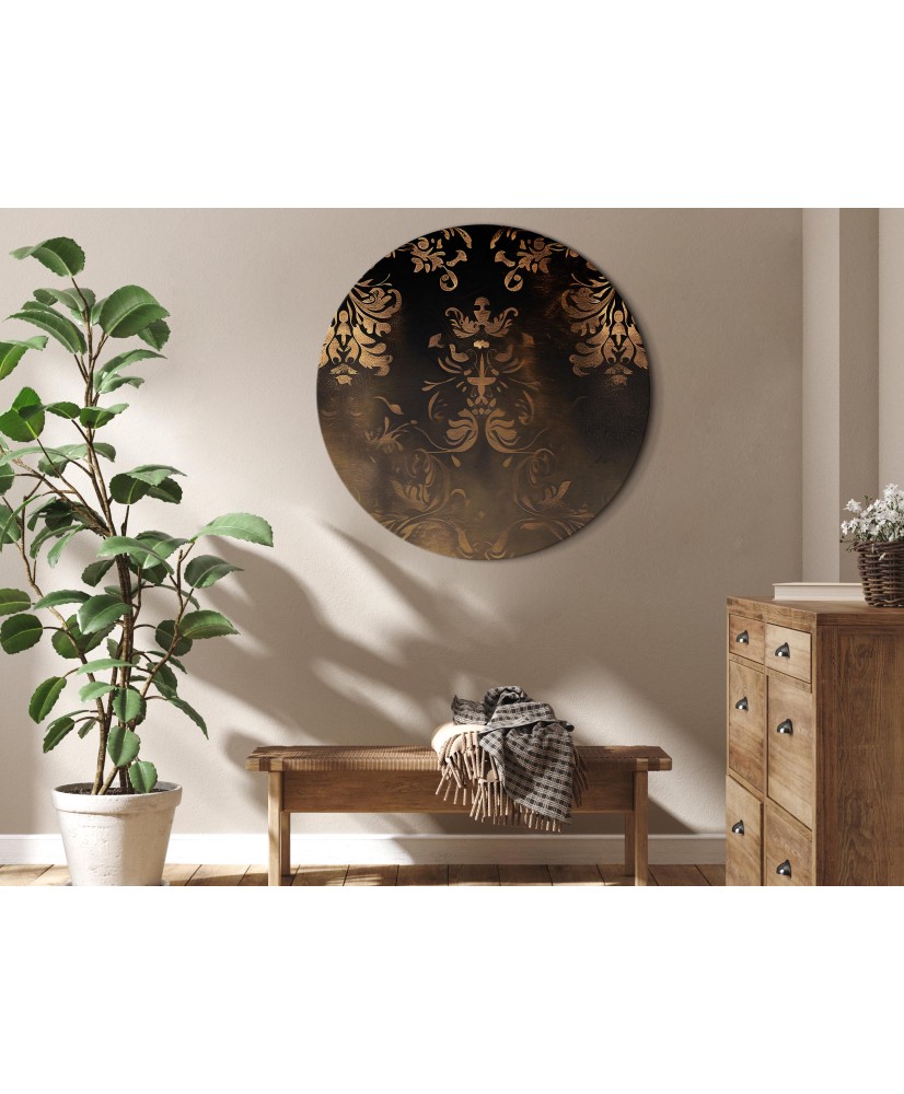 Apvalus paveikslas ant drobės - Tamsūs baroko raštai su aukso akcentais