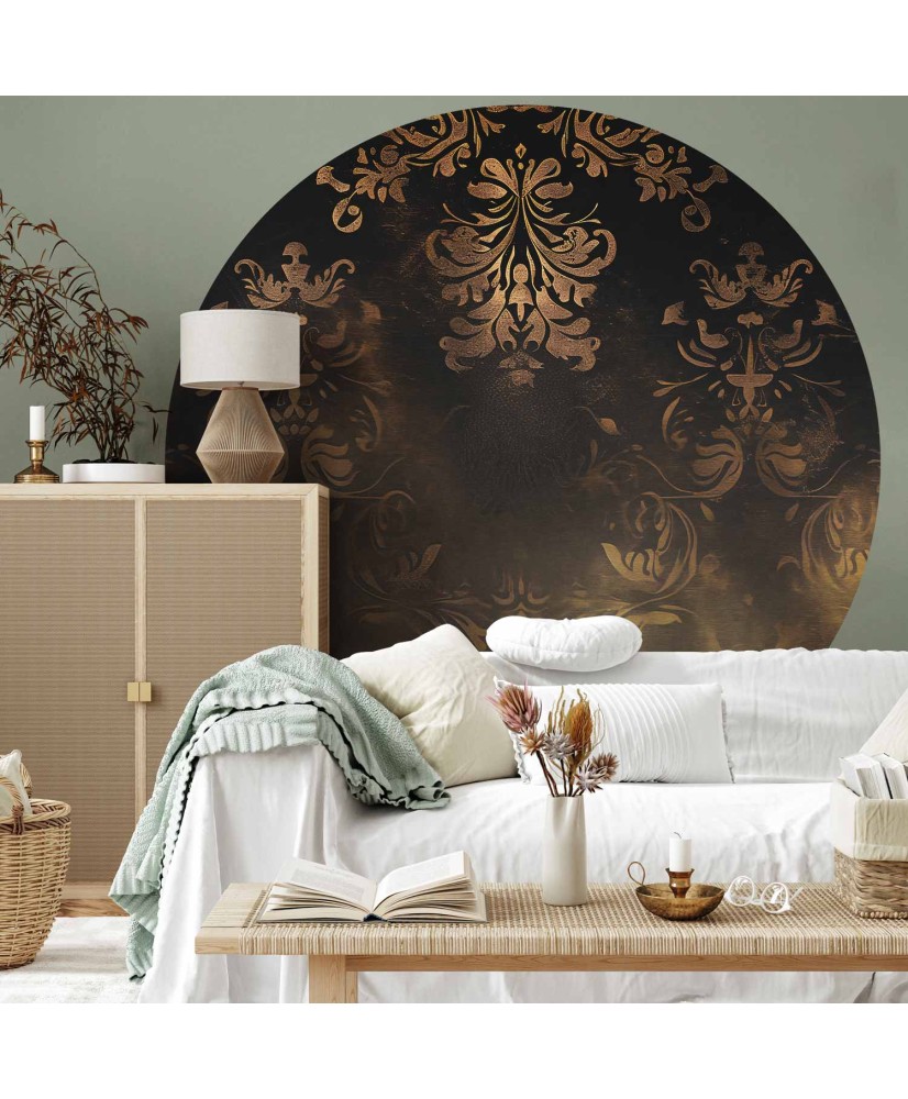 Apvalūs fototapetai - Tamsūs baroko raštai su aukso akcentais