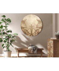 Apvalus paveikslas ant drobės - Raižyti baroko ornamentai sepijos tonais