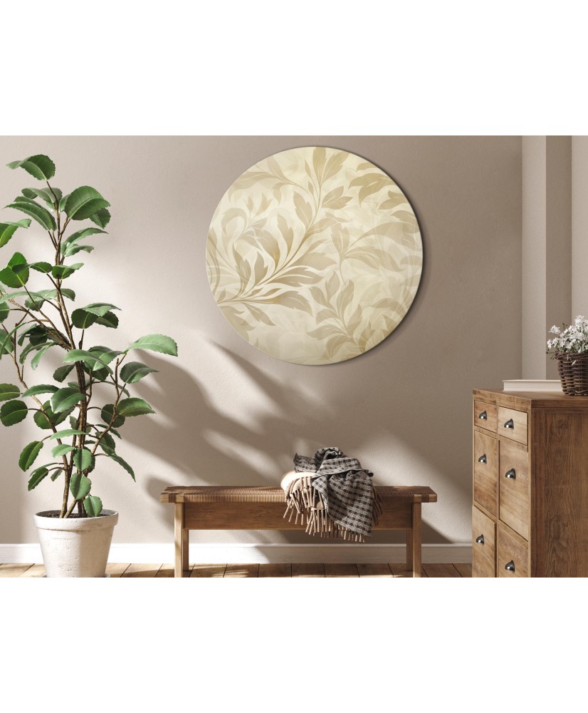 Apvalus paveikslas ant drobės - Smėlio spalvos lapai ir vijokliai