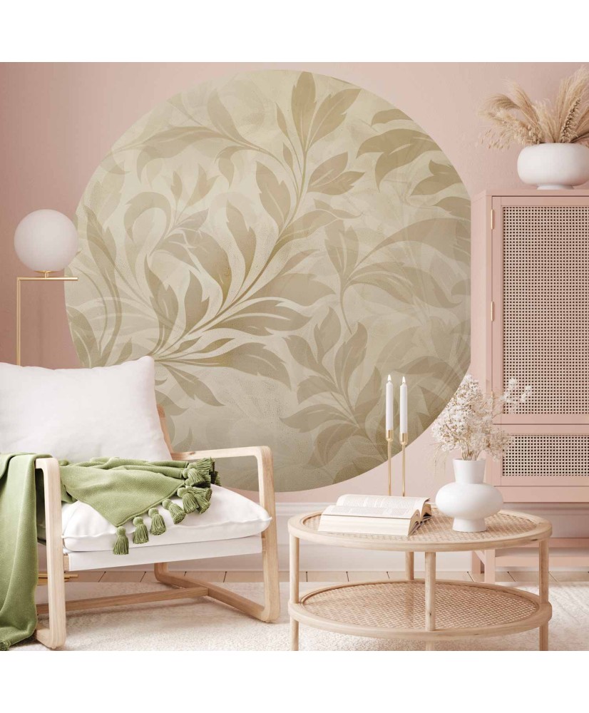 Apvalūs fototapetai - Smėlio spalvos lapai ir vijokliai