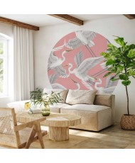 Apvalūs fototapetai - Pasteliniai paukščiai rožiniame fone