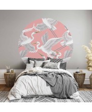 Apvalūs fototapetai - Pasteliniai paukščiai rožiniame fone