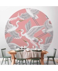 Apvalūs fototapetai - Pasteliniai paukščiai rožiniame fone