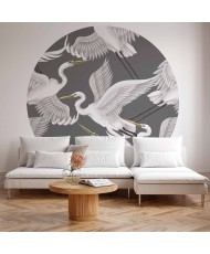 Apvalūs fototapetai - Pasteliniai paukščiai rožiniame fone