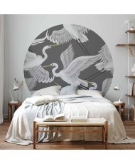 Apvalūs fototapetai - Pasteliniai paukščiai rožiniame fone