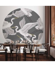 Apvalūs fototapetai - Pasteliniai paukščiai rožiniame fone