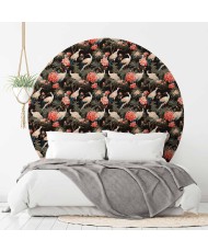 Apvalūs fototapetai - Ornamentas su gervėmis ir peonijomis