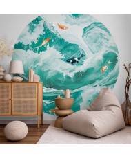 Apvalūs fototapetai - Žuvys ir bangos