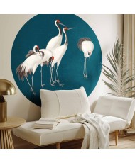 Apvalūs fototapetai - Vakaras prie tvenkinio su gervėmis