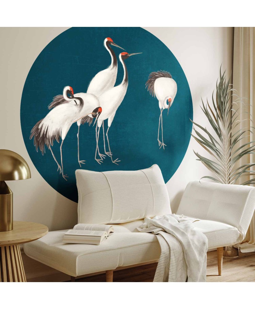 Apvalūs fototapetai - Vakaras prie tvenkinio su gervėmis