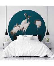 Apvalūs fototapetai - Vakaras prie tvenkinio su gervėmis