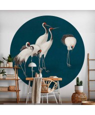 Apvalūs fototapetai - Vakaras prie tvenkinio su gervėmis