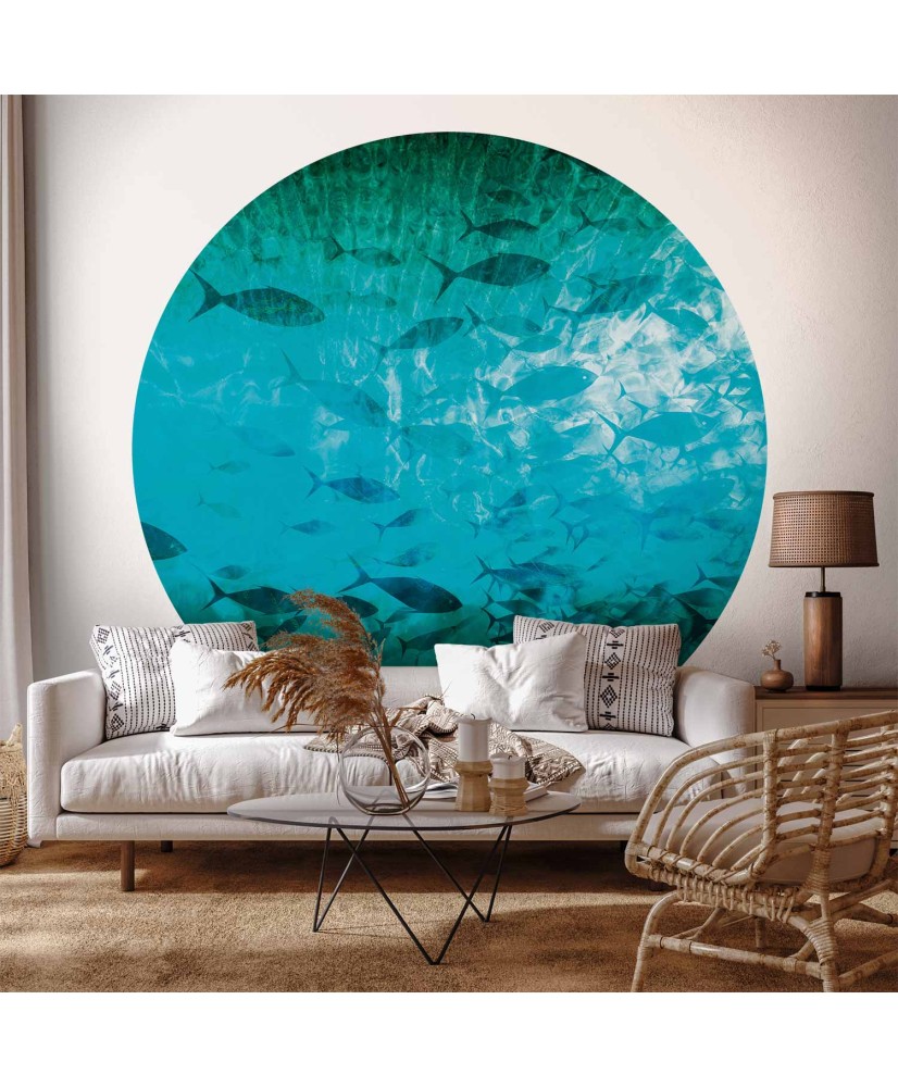 Apvalūs fototapetai - Tamsių žuvų būrys