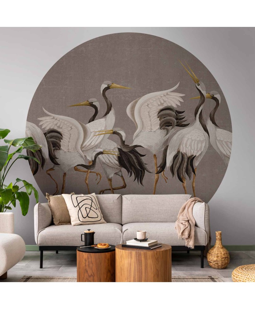 Apvalūs fototapetai - Šokančios gervės