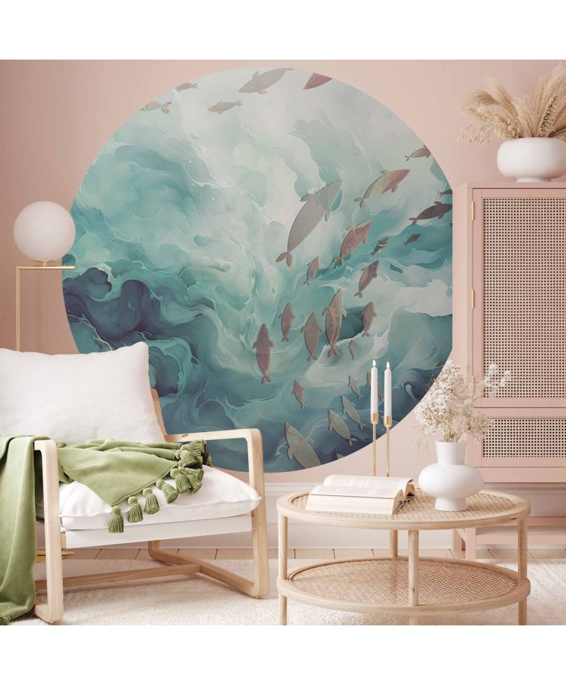 Apvalūs fototapetai - Žuvys vandenyne