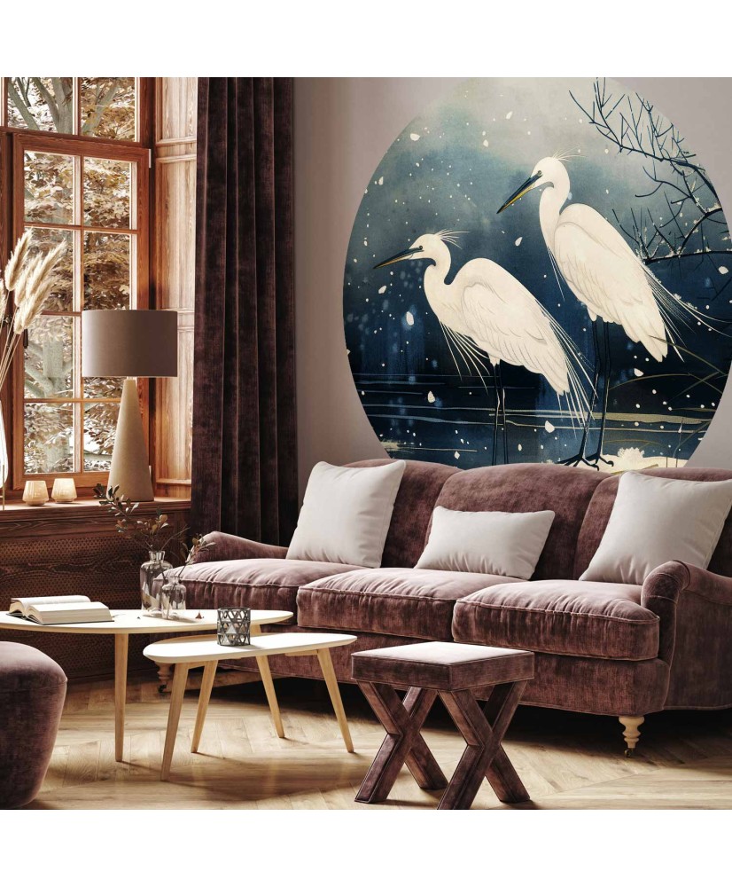 Apvalūs fototapetai - Garniai virš žiemos tvenkinio