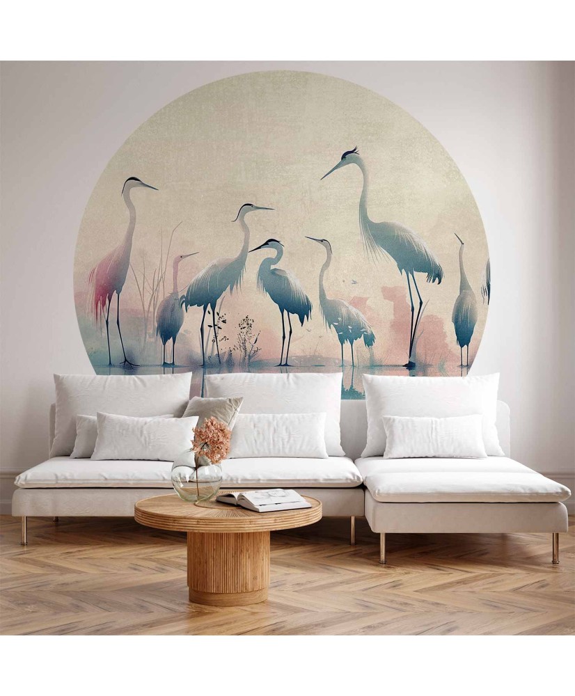 Apvalūs fototapetai - Paukščiai prie ežero