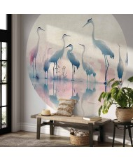 Apvalūs fototapetai - Paukščiai prie ežero