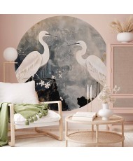 Apvalūs fototapetai - Garniai ir vyšnių žiedai