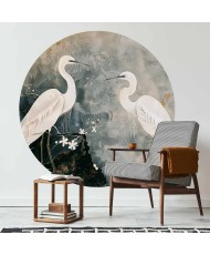 Apvalūs fototapetai - Garniai ir vyšnių žiedai