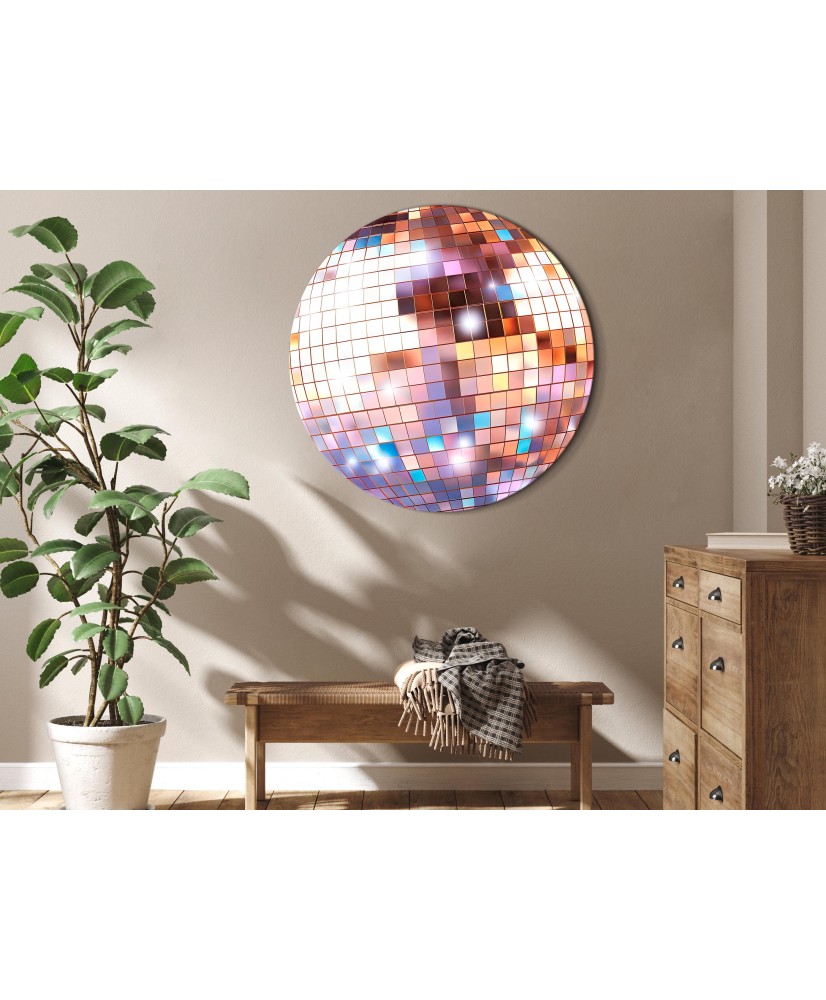 Apvalus paveikslas ant drobės - Rožinio aukso disko rutulys