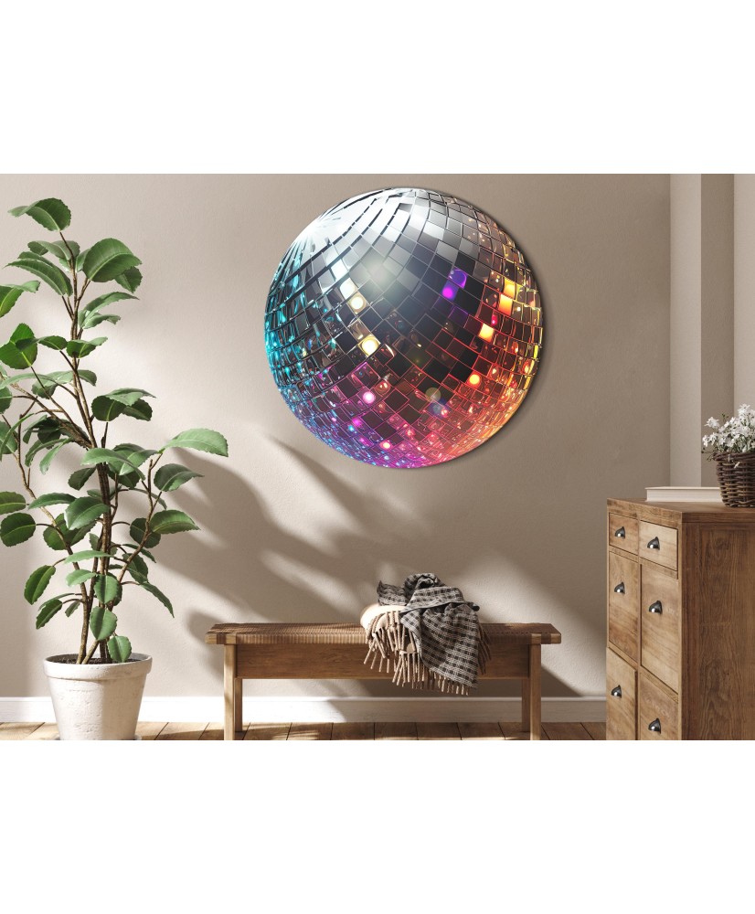 Apvalus paveikslas ant drobės - Sidabrinis disko rutulys