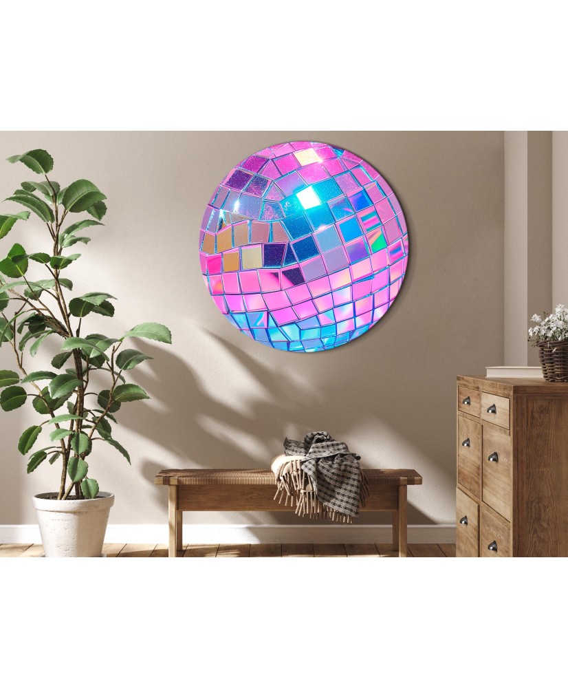 Apvalus paveikslas ant drobės - Rožinis disko rutulys