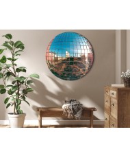 Apvalus paveikslas ant drobės - Platinos spalvos disko rutulys