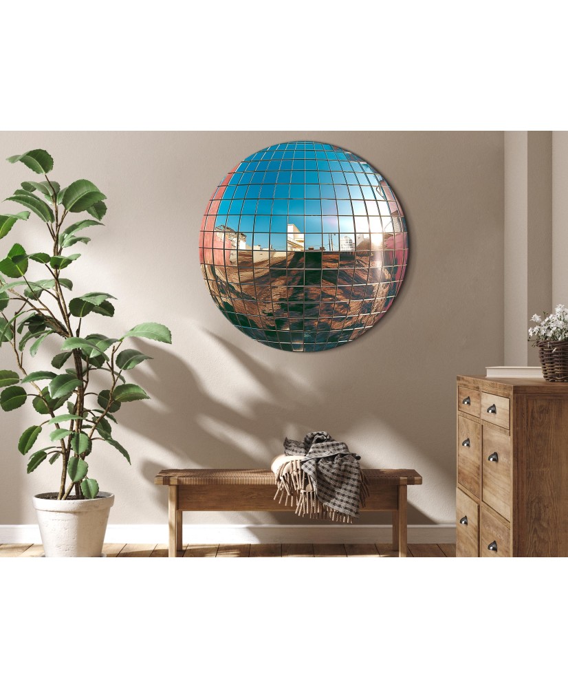 Apvalus paveikslas ant drobės - Platinos spalvos disko rutulys