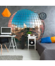 Apvalūs fototapetai - Platinos spalvos disko rutulys