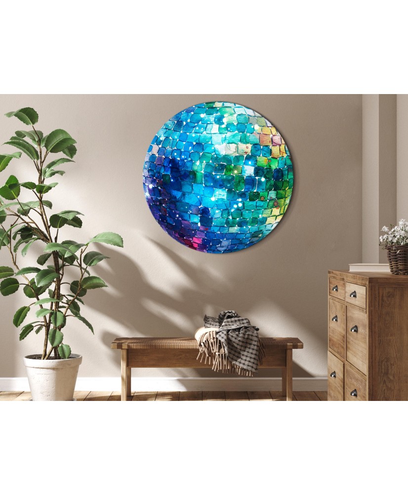 Apvalus paveikslas ant drobės - Turkio spalvos disko rutulys