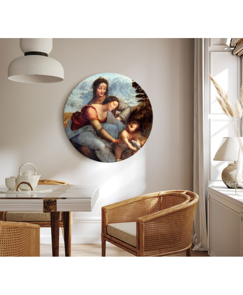 Apvalus paveikslas ant drobės - Leonardo da Vinci Šventoji Ona su Mergele ir Kūdikiu