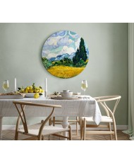 Apvalus paveikslas ant drobės - Vincent van Gogh Kviečių laukas su kiparisais