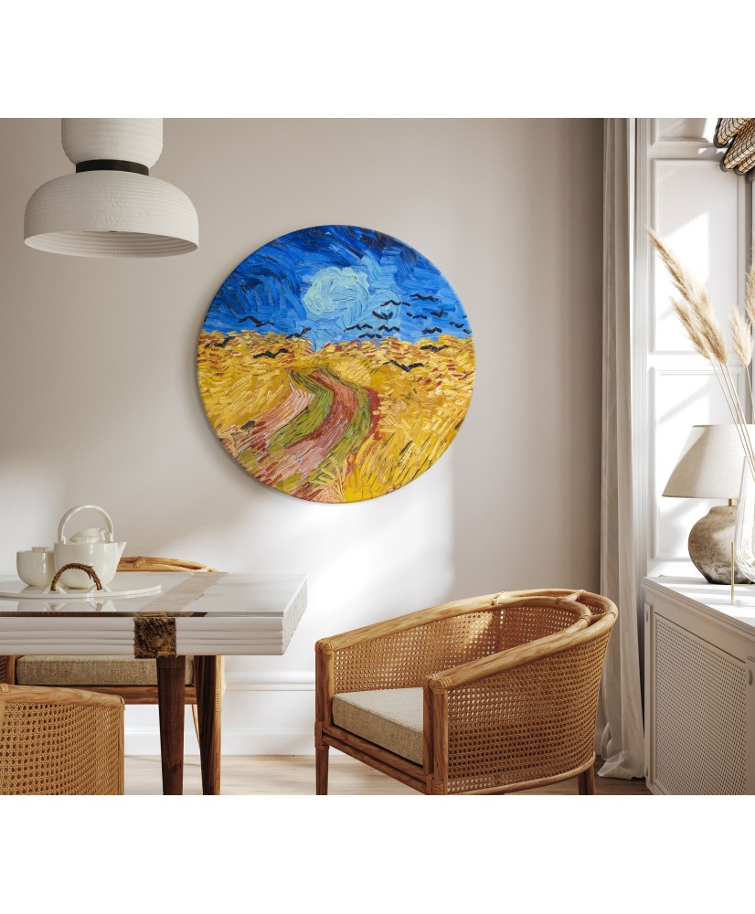 Apvalus paveikslas ant drobės - Vincent van Gogh Kviečių laukas su varnomis