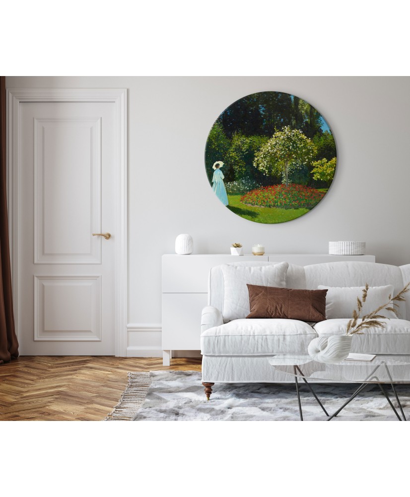 Apvalus paveikslas ant drobės - Claude Monet Moteris sode