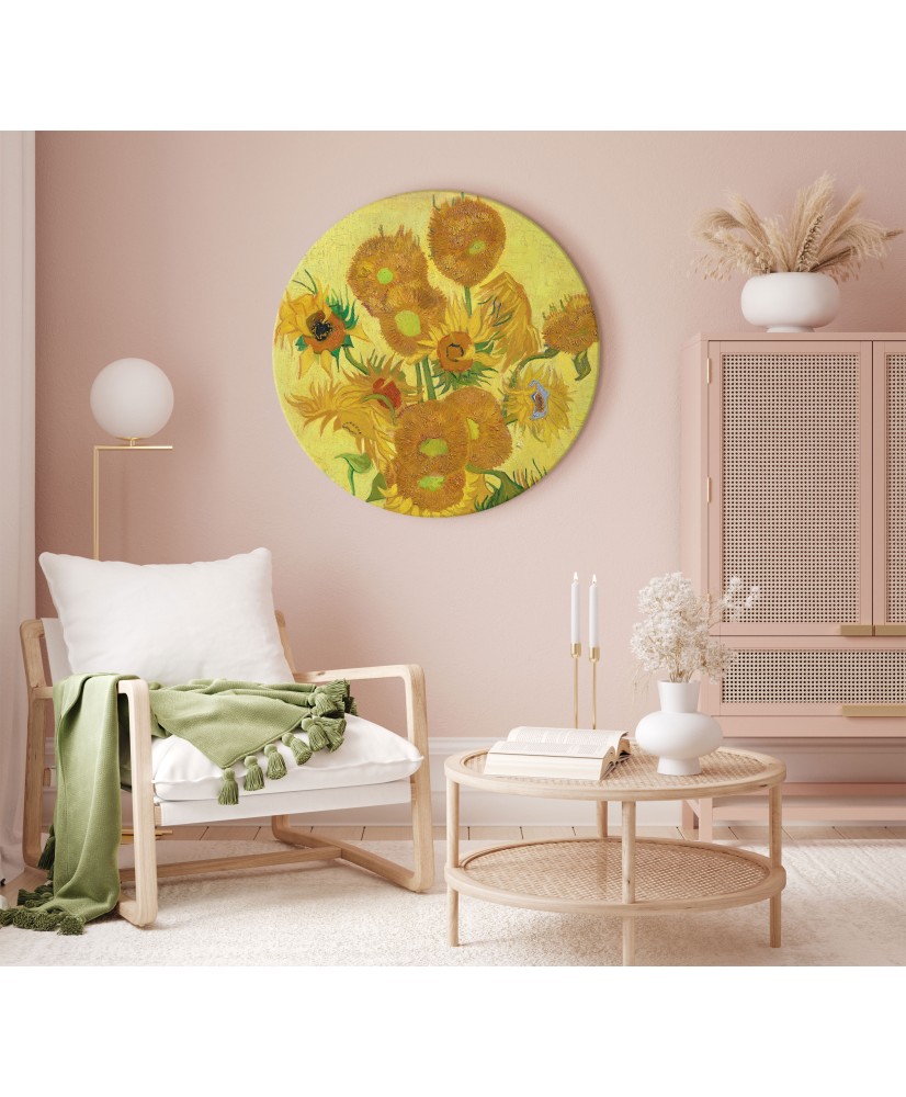 Apvalus paveikslas ant drobės - Vincent van Gogh Natiurmortas su penkiolika saulėgrąžų