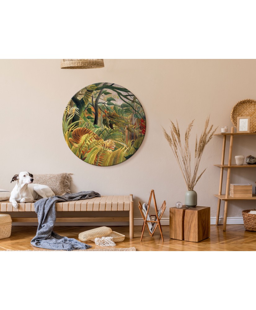 Apvalus paveikslas ant drobės - Henri Rousseau Tigras tropinėje audroje