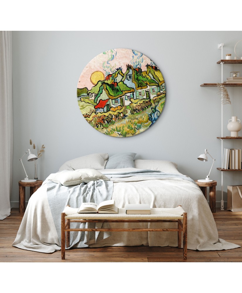 Apvalus paveikslas ant drobės - Vincent van Gogh Šiaudiniai nameliai saulėje